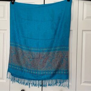 Pashmina Bright Blue with Purple Paisley Fringe Shawl Wrap Scarf